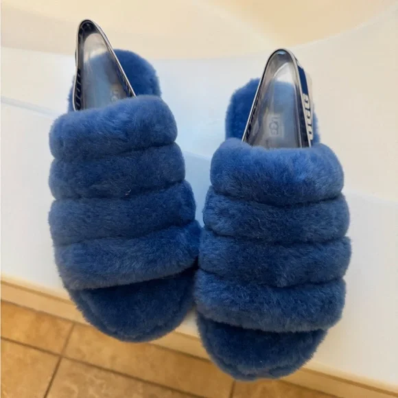 UGG Vibrant Blue Plush Slippers - Picture 2 of 5